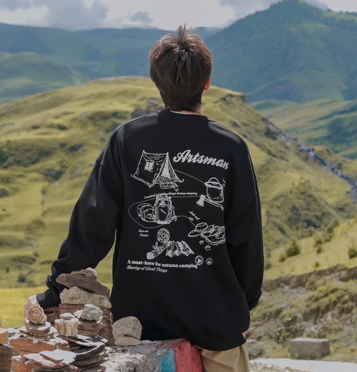 山系 露營 帳篷 長袖 牛奶絨 大學T