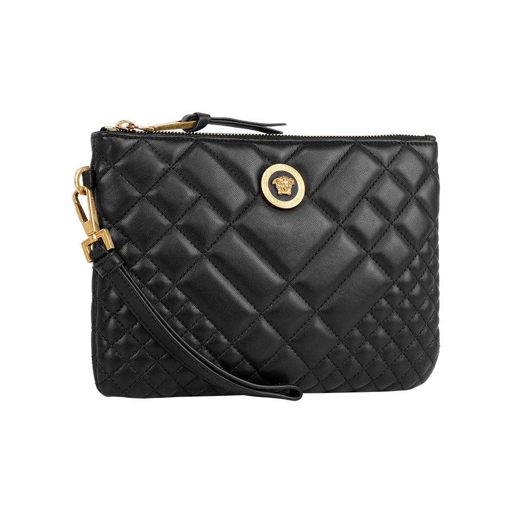 【Versace】Medusa 金色梅杜莎羊皮小款手拿包(黑色)