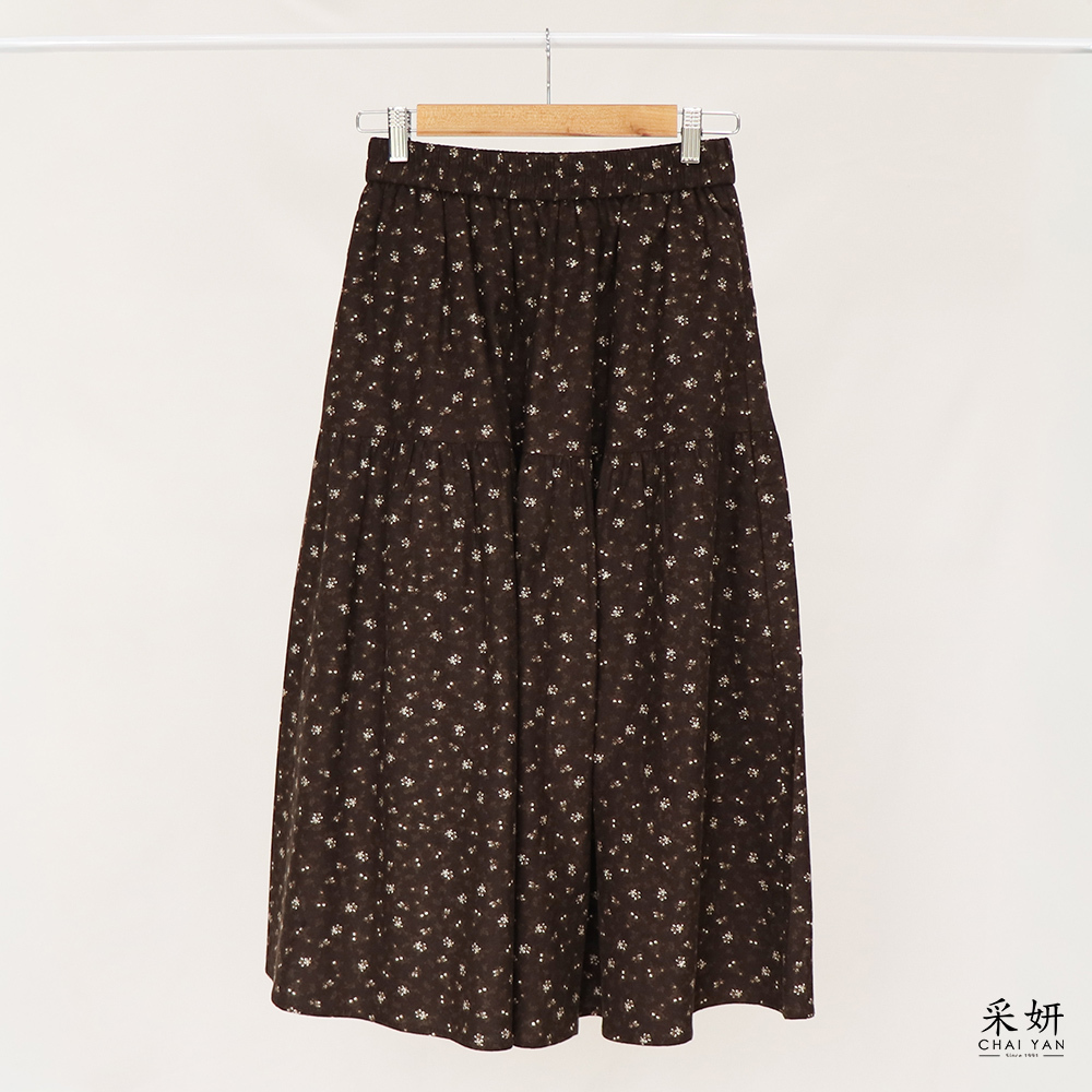 碎花雙口袋鬆緊腰A字長裙