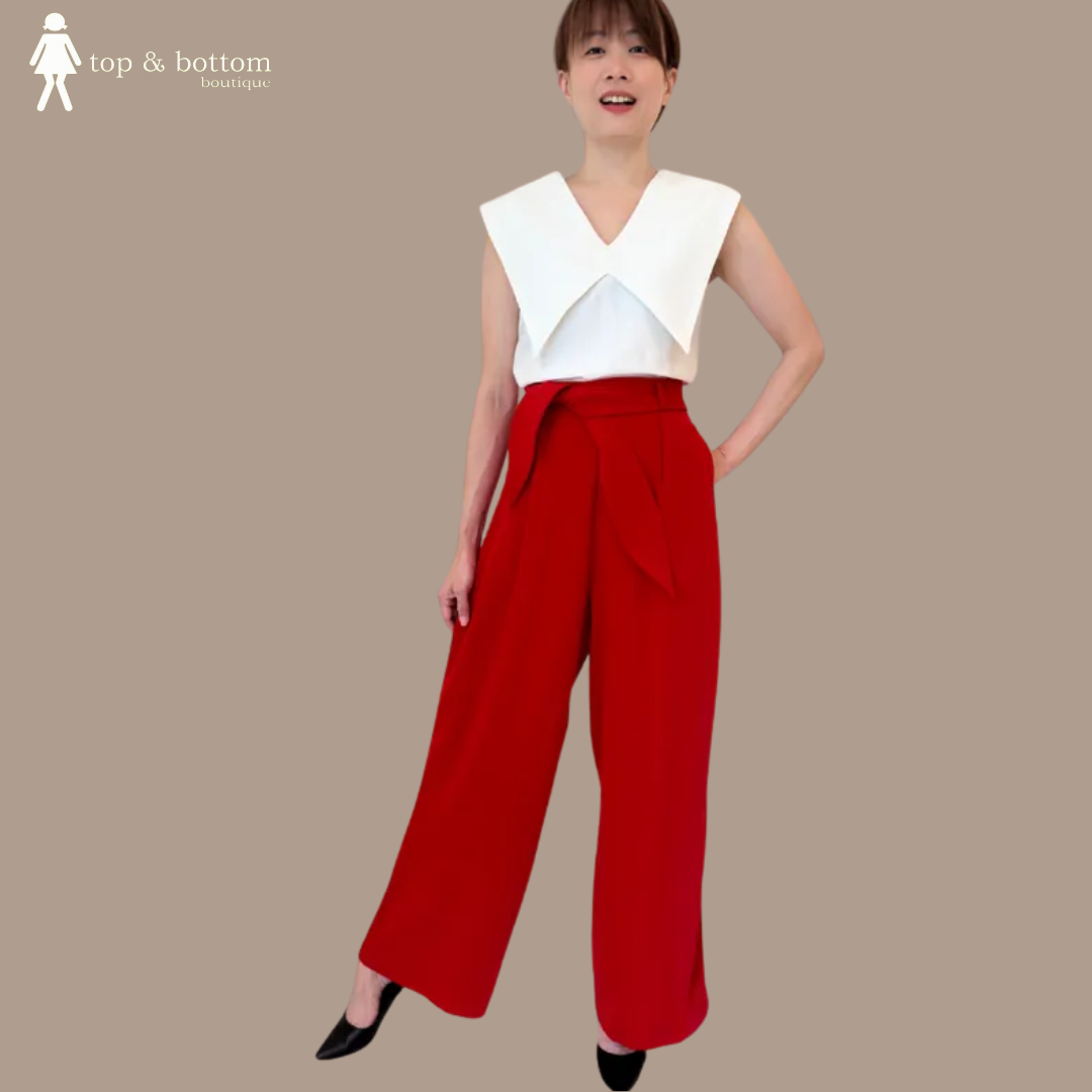 HIGH WAISTED RIBBON FRONT CHIFFON PANT