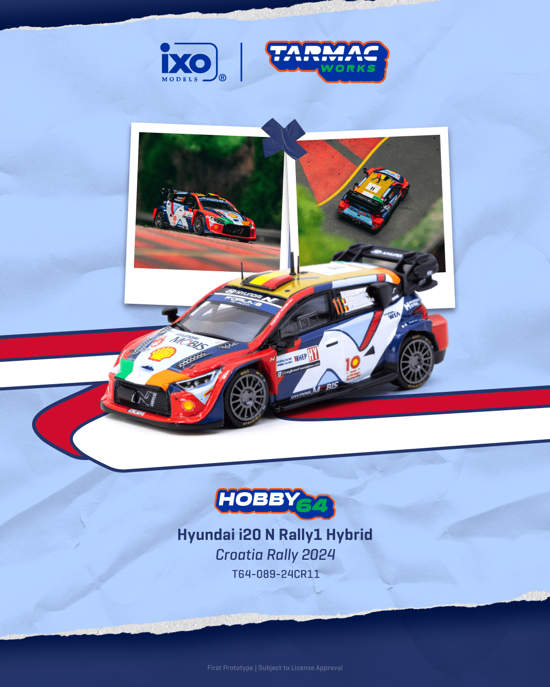 PO-$152 * TARMAC * 1:64 Hyundai i20 N Rally1 Hybrid Croatia Rally 2024 Thierry Neuville / Martijn Wydaeghe