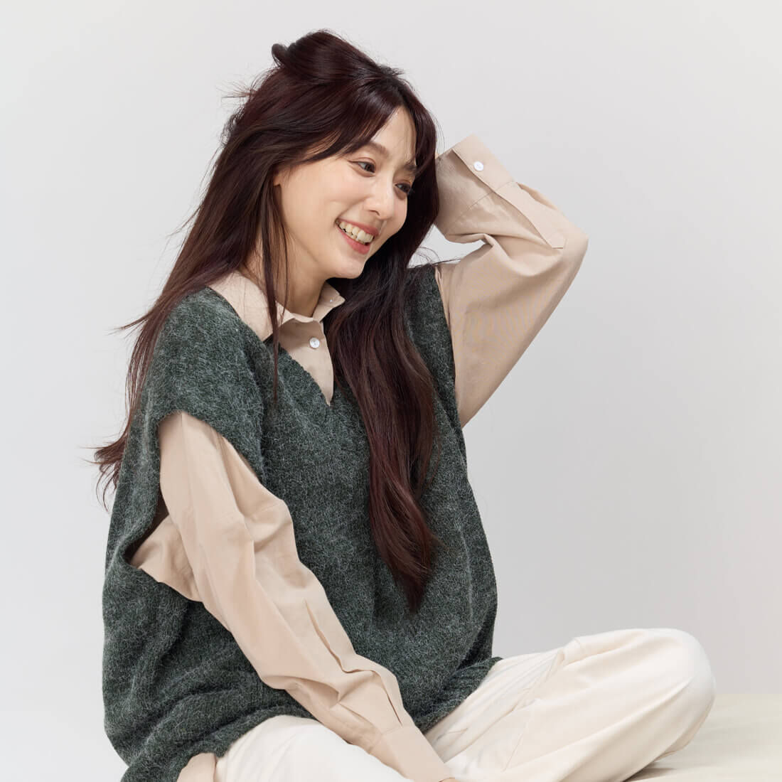 DeniseV領小岔寬版背心/深藻綠