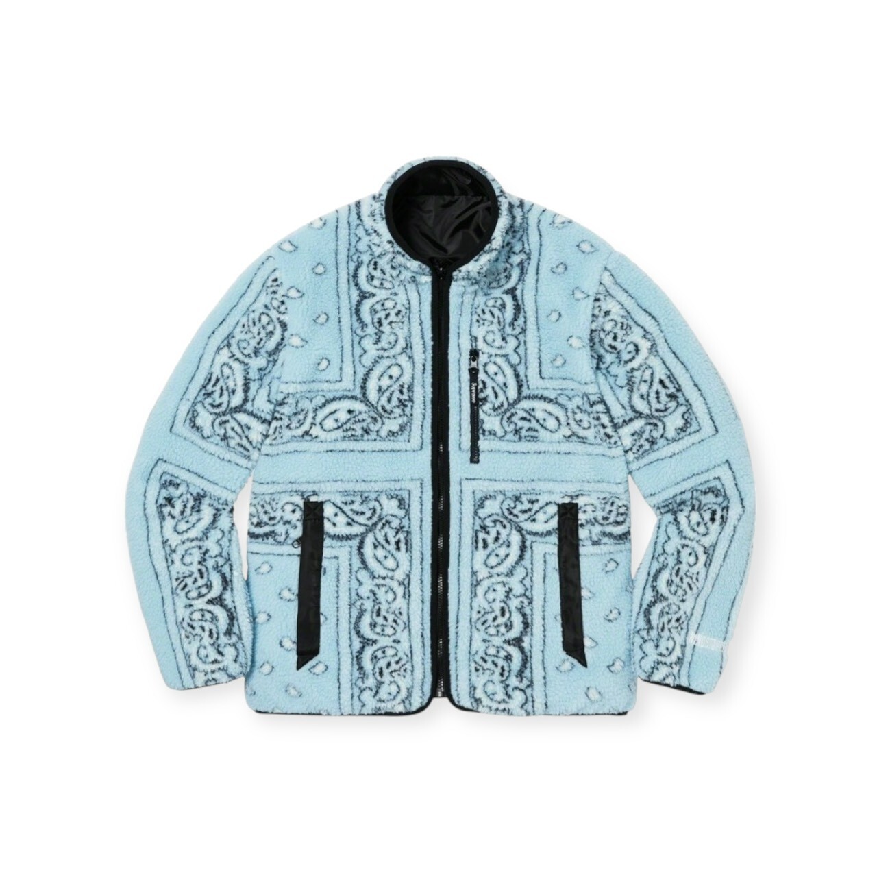 SUPREME 19FW REVERSIBLE BANDANA FLEECE JKT BLACK / BLUE FULL SIZE