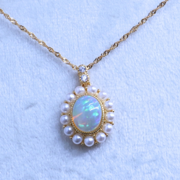 【輕珠寶・限定孤品】珍珠花圈歐泊 純銀項鍊