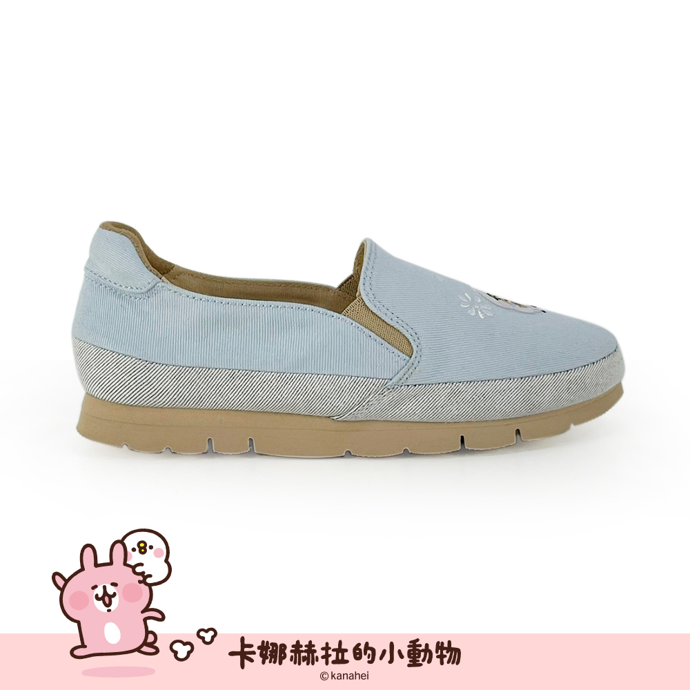Paidal x 卡娜赫拉的小動物 鯛魚燒不彎腰平底休閒鞋樂福鞋懶人鞋-牛仔藍