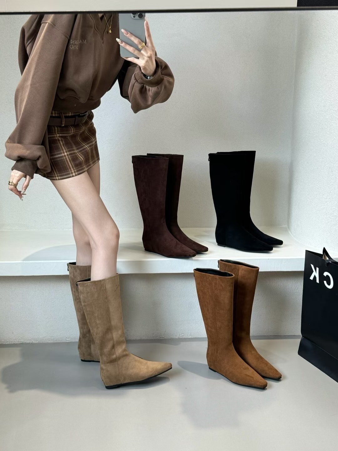 簡約絨面內增高長靴(35-40)單裡/絨裡