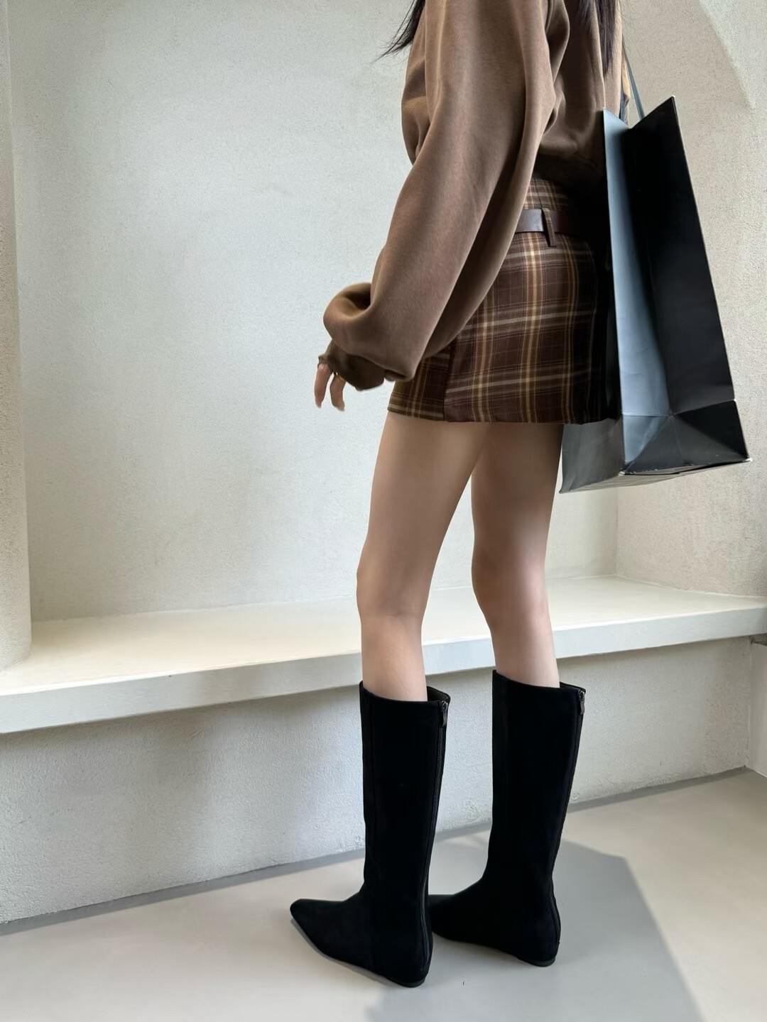 簡約絨面內增高長靴(35-40)單裡/絨裡