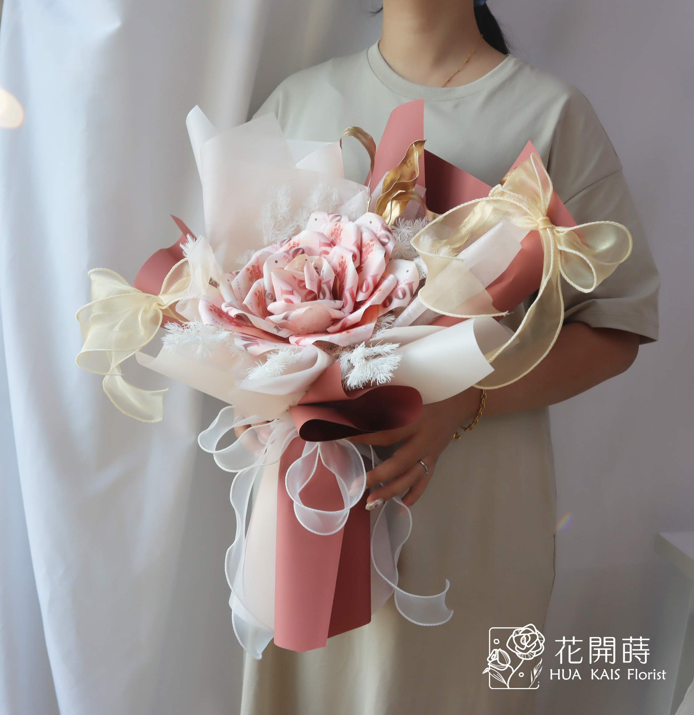 有錢花系列|$1200有錢花束伯爵金|鈔票花|鈔票花束|有錢花束