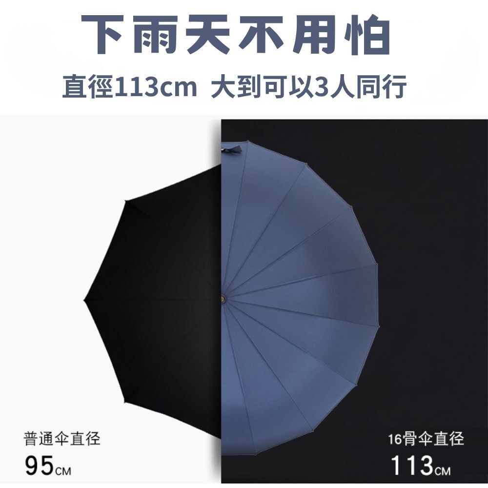 直柄16骨加固傘｜防風抗雨 雙人共撐 大直徑傘面【輕鬆購五金百貨】