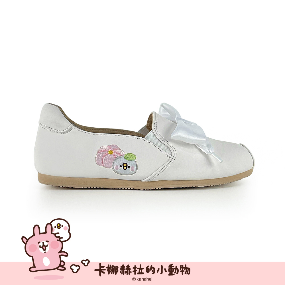 Paidal x 卡娜赫拉的小動物 和菓子蝴蝶結不彎腰平底休閒鞋樂福鞋懶人鞋-小白鞋