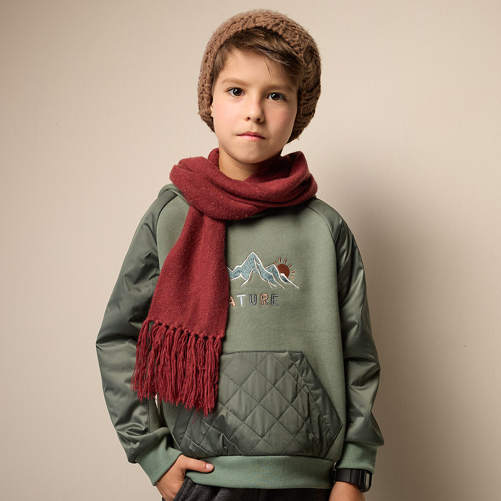 PIPPY 帥氣大口袋山景繡花連帽長袖上衣 綠