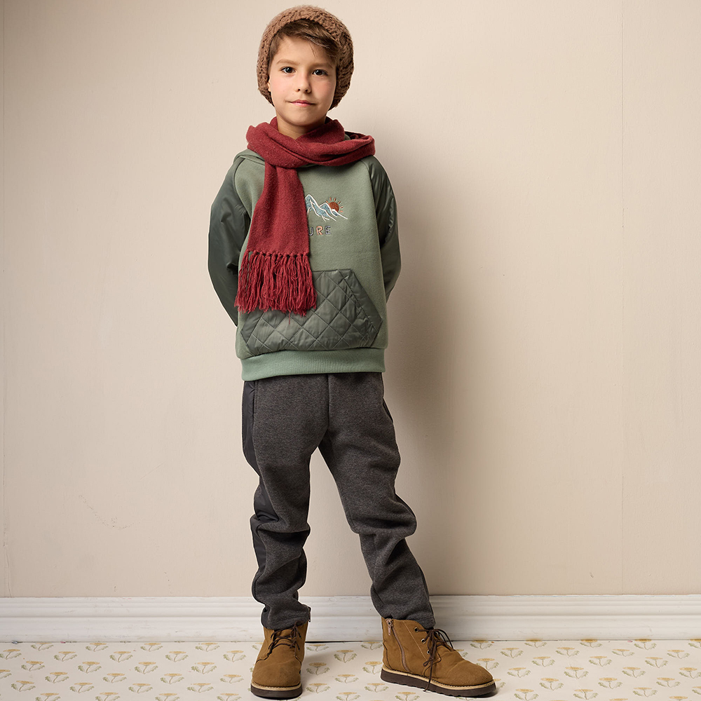 PIPPY 帥氣大口袋山景繡花連帽長袖上衣 綠