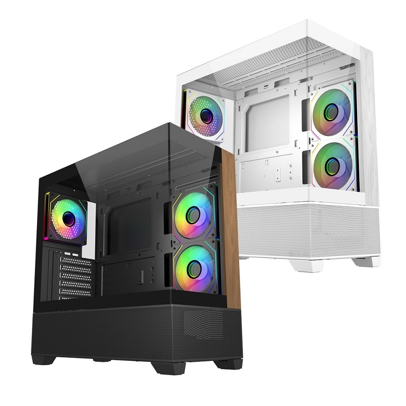 米特3C數位–CoolerMaster 酷碼 Elite 690 ARGB木飾板全景鋼化玻璃機殼 黑色/白色