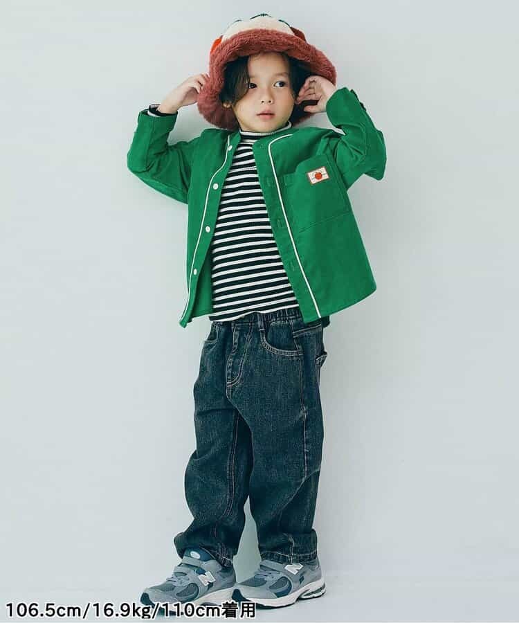 日本 p.premier 棒球風格 背後字母 純棉無領襯衫 / 外套 (綠色，130)  P409015