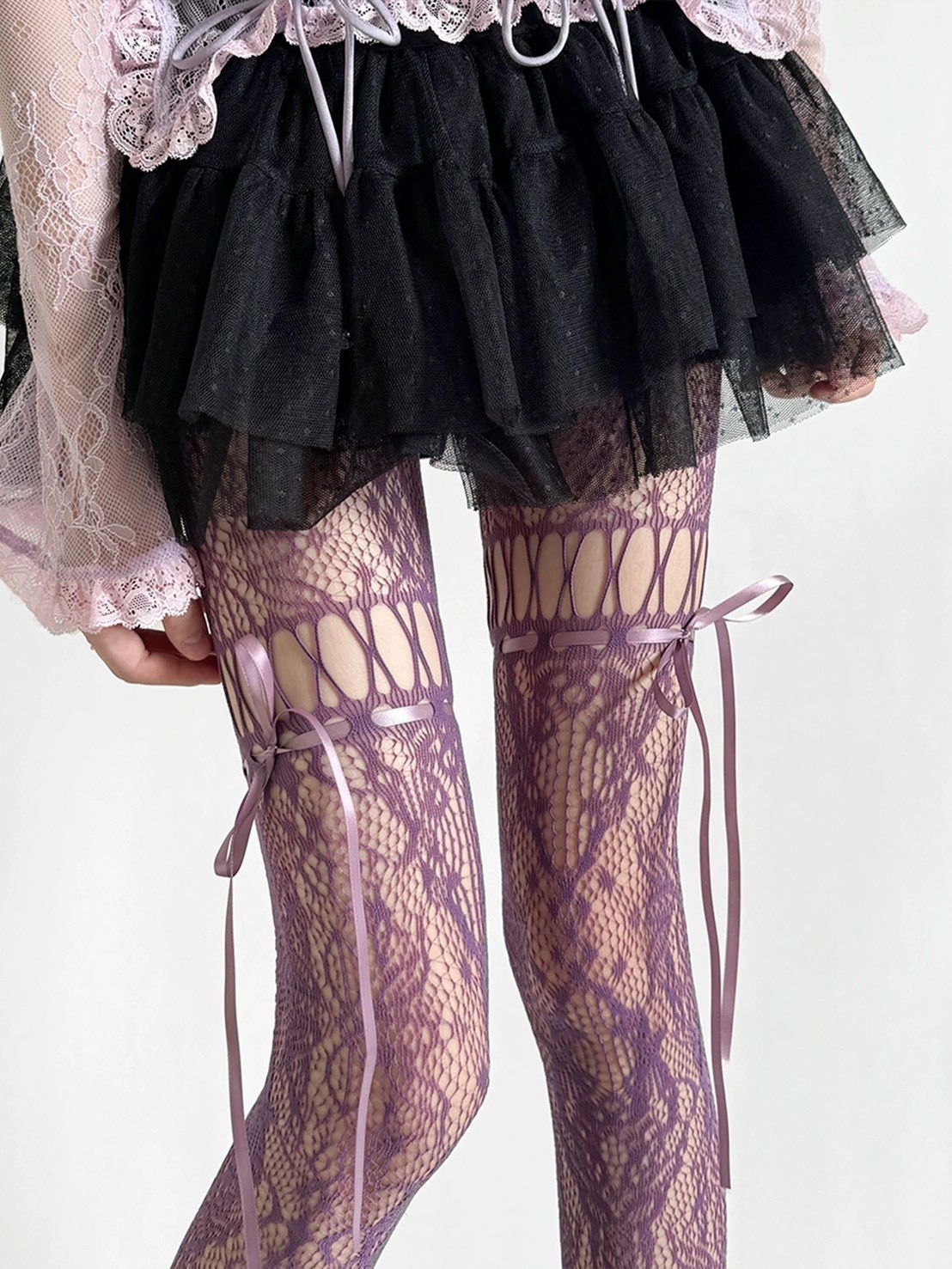 蕾絲鏤空菱格綁帶褲網襪