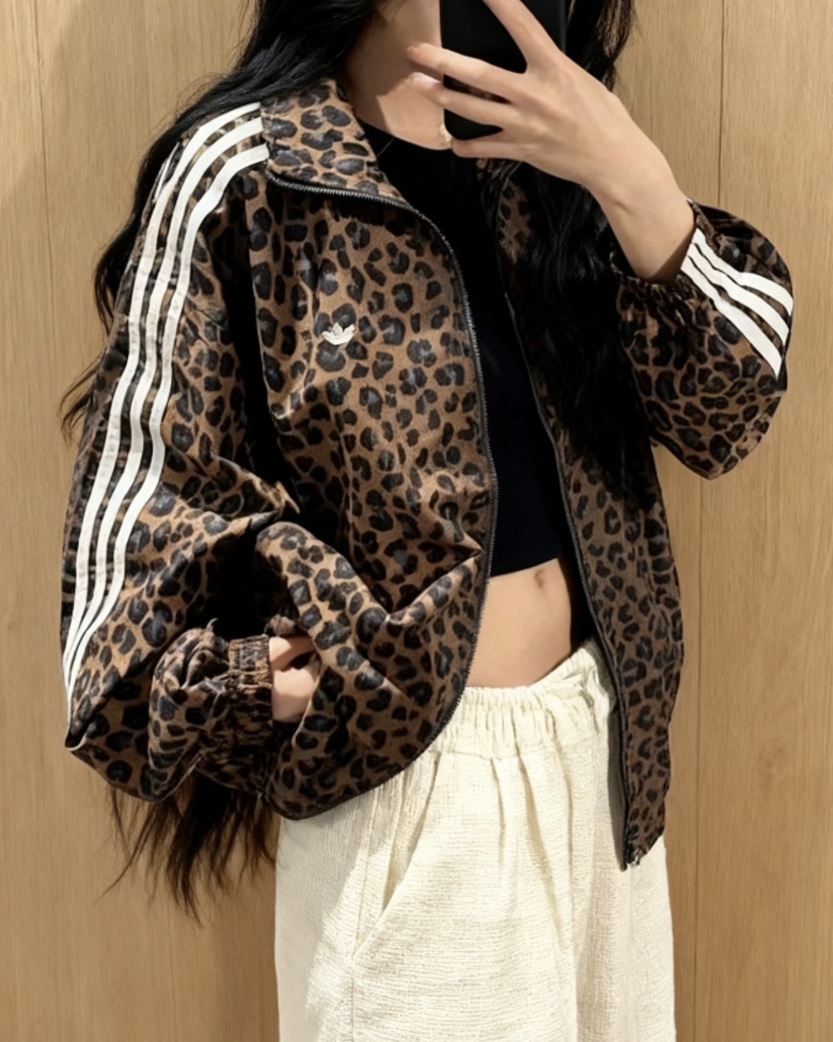 Adidas 豹紋 立領 寬鬆 夾克外套 JW7301