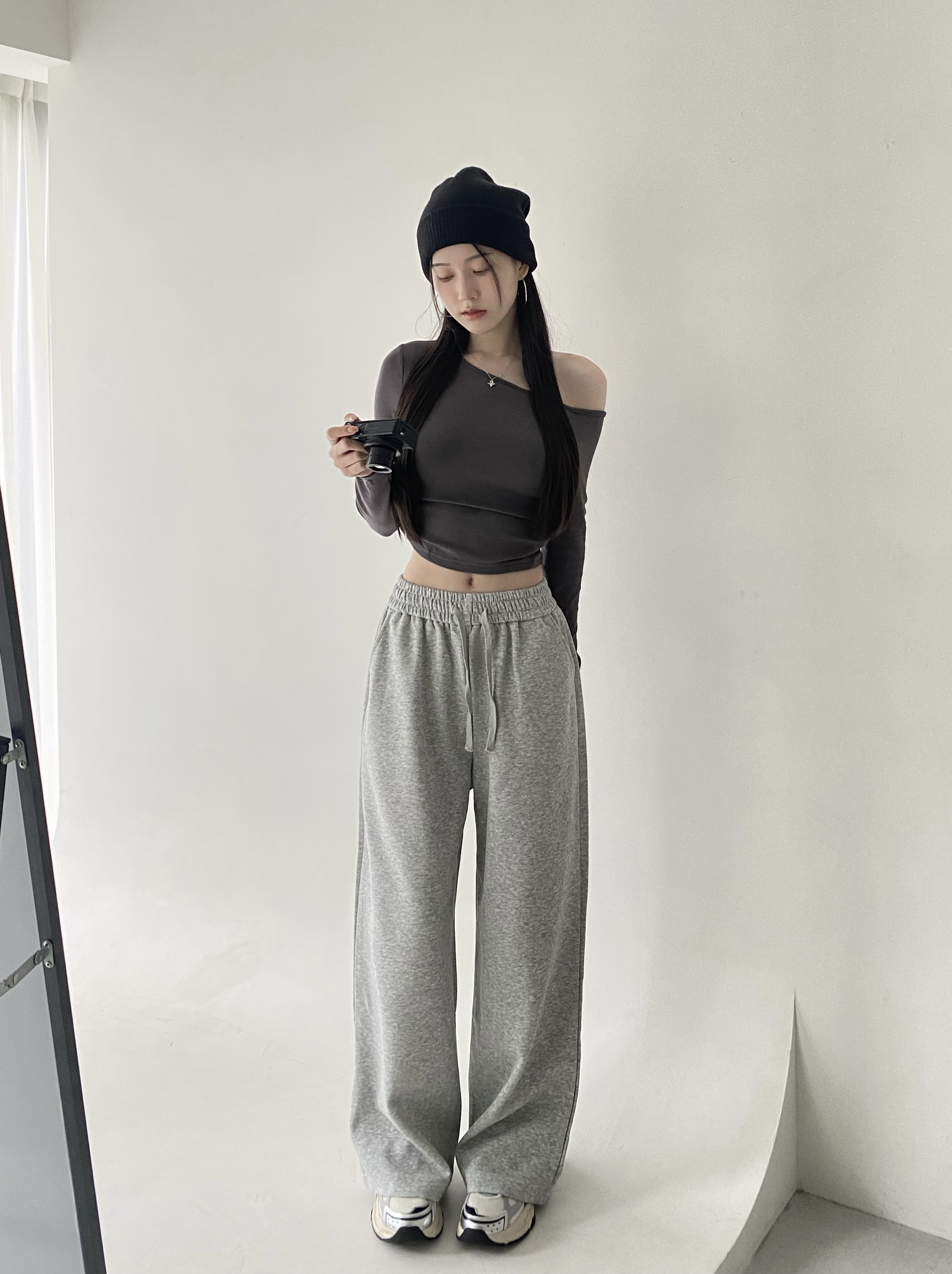 慵懶挺版落地寬鬆棉褲