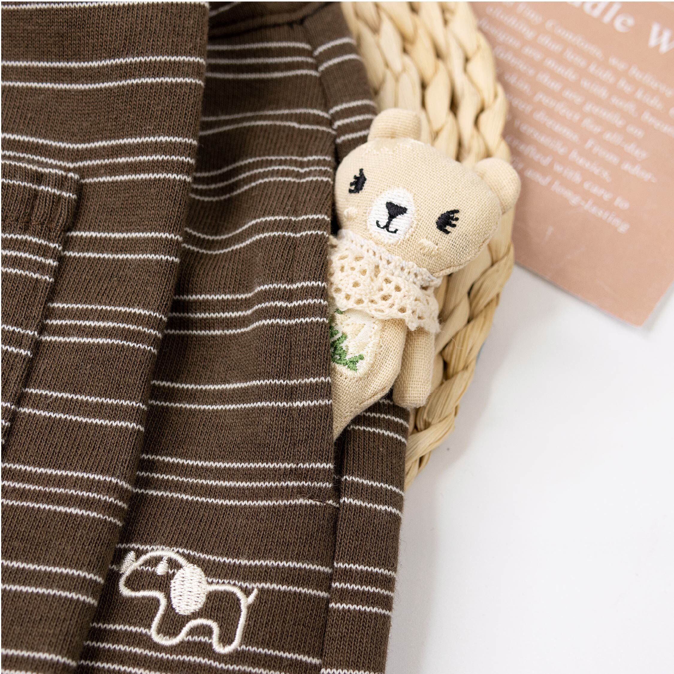 【H55517】刺繡小狗條紋縮口褲