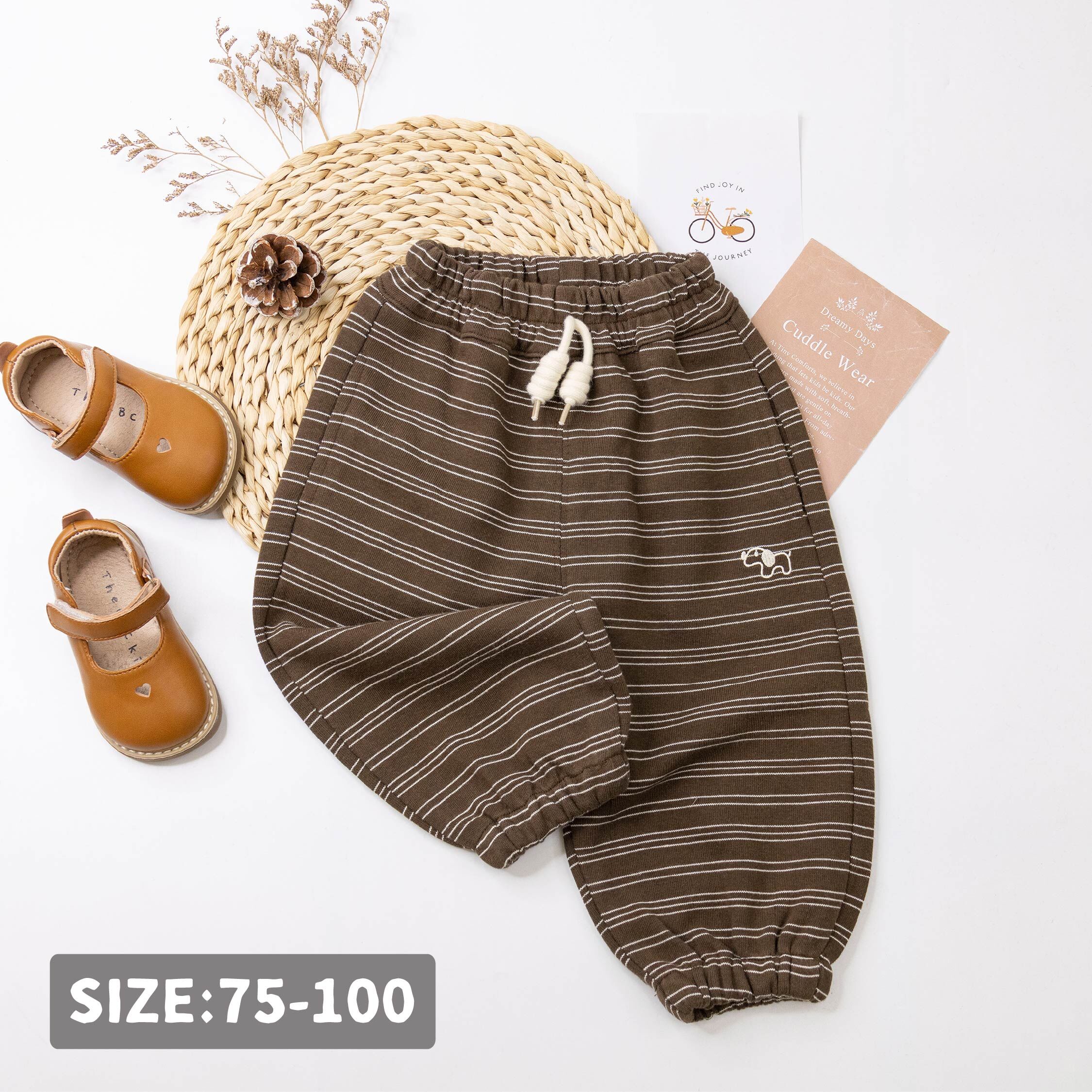 【H55517】刺繡小狗條紋縮口褲