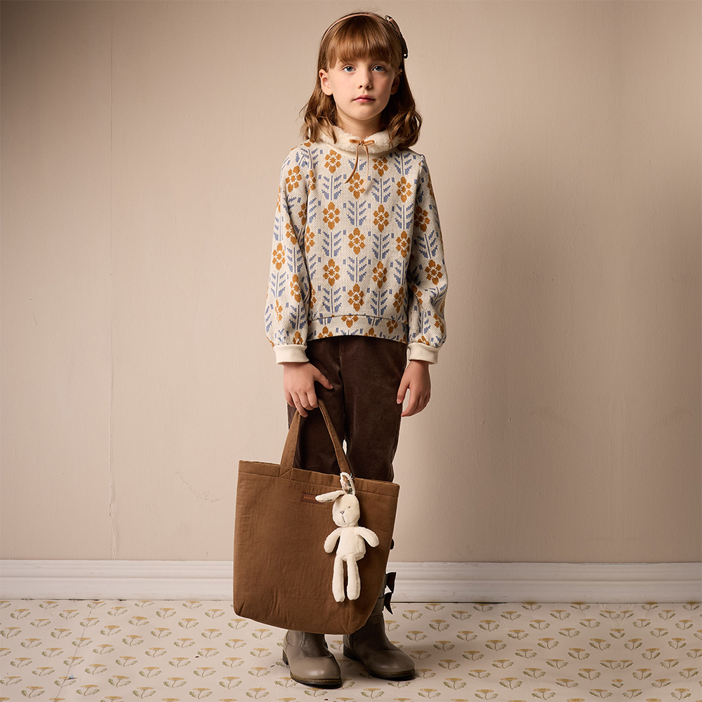 PIPPY 甜美浪漫印花氣質可拆式毛領長袖上衣 藍