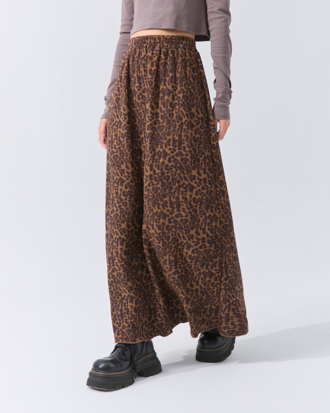 Leopard print pleated maxi skirt S/M【03021669】in stock+pre-order