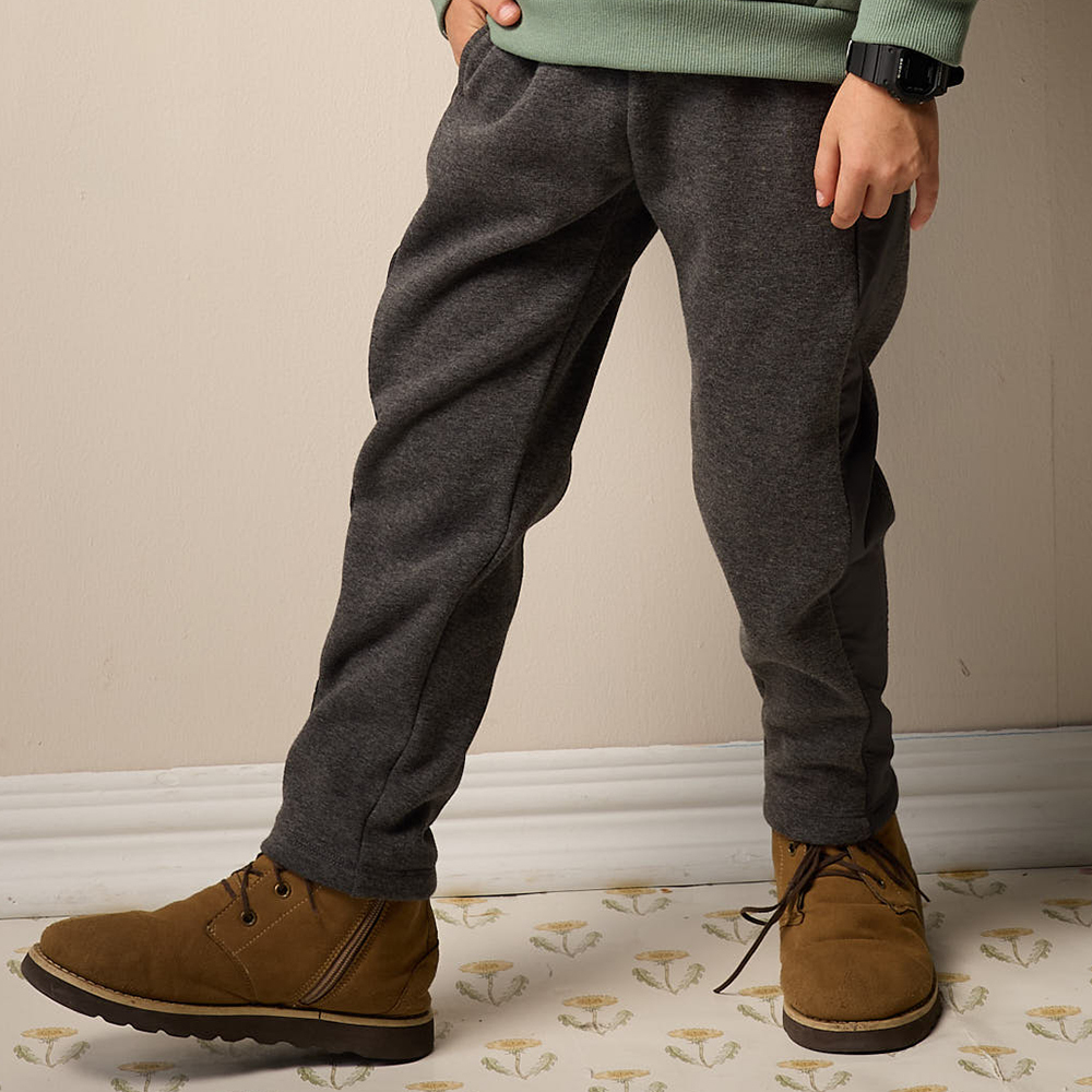 PIPPY 休閒剪接風衣布抽繩鬆緊長褲 灰