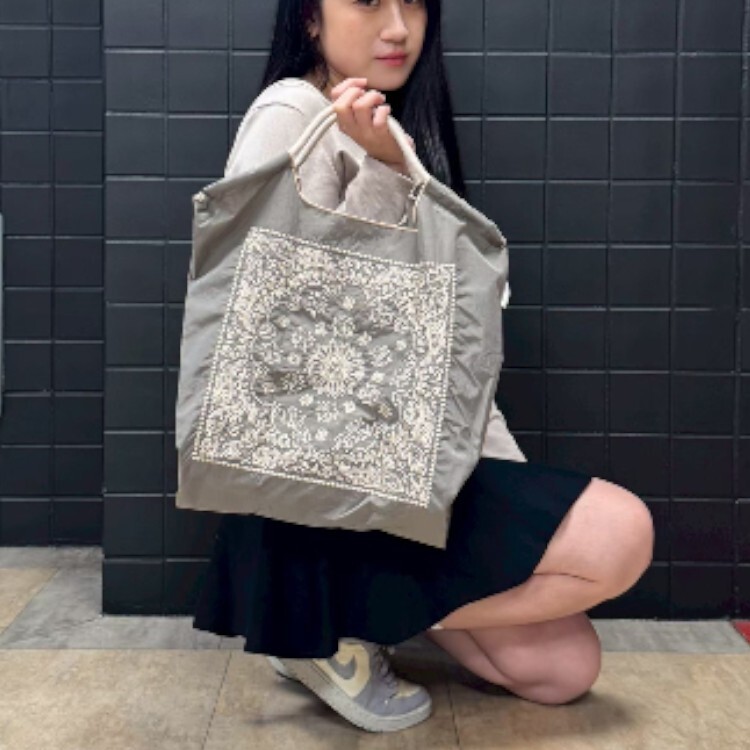 Ball＆Chain 刺繡環保購物袋 M號 - 灰 (32600461)