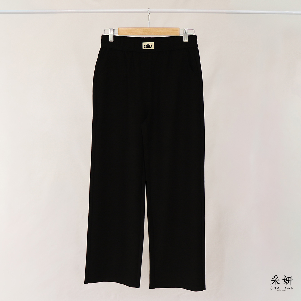 字母銀蔥布標鬆緊腰休閒直筒長褲