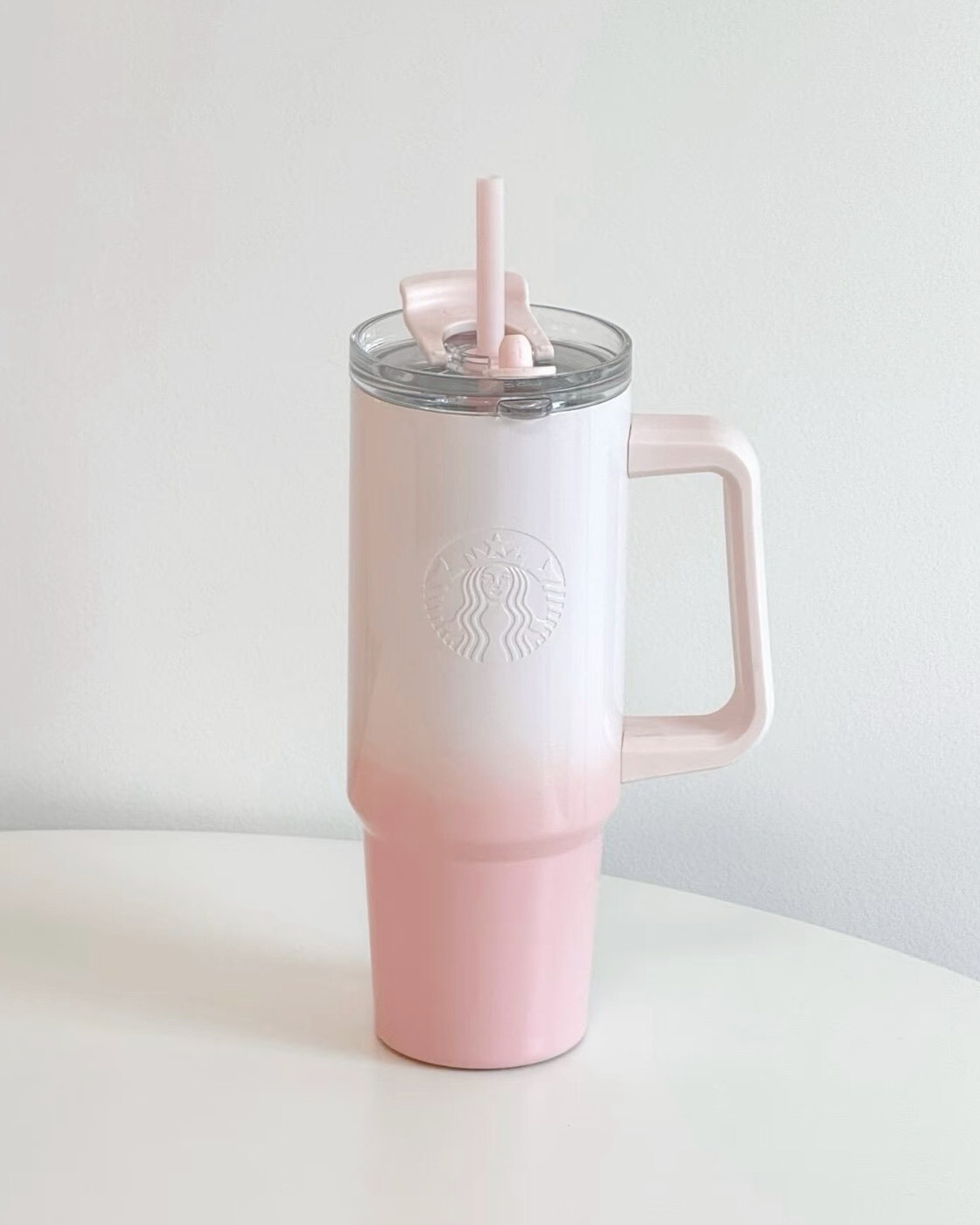 Starbucks 星巴克 多彩夏日系列 白粉漸層 大容量吸管杯 雙飲杯 環保杯 900ml