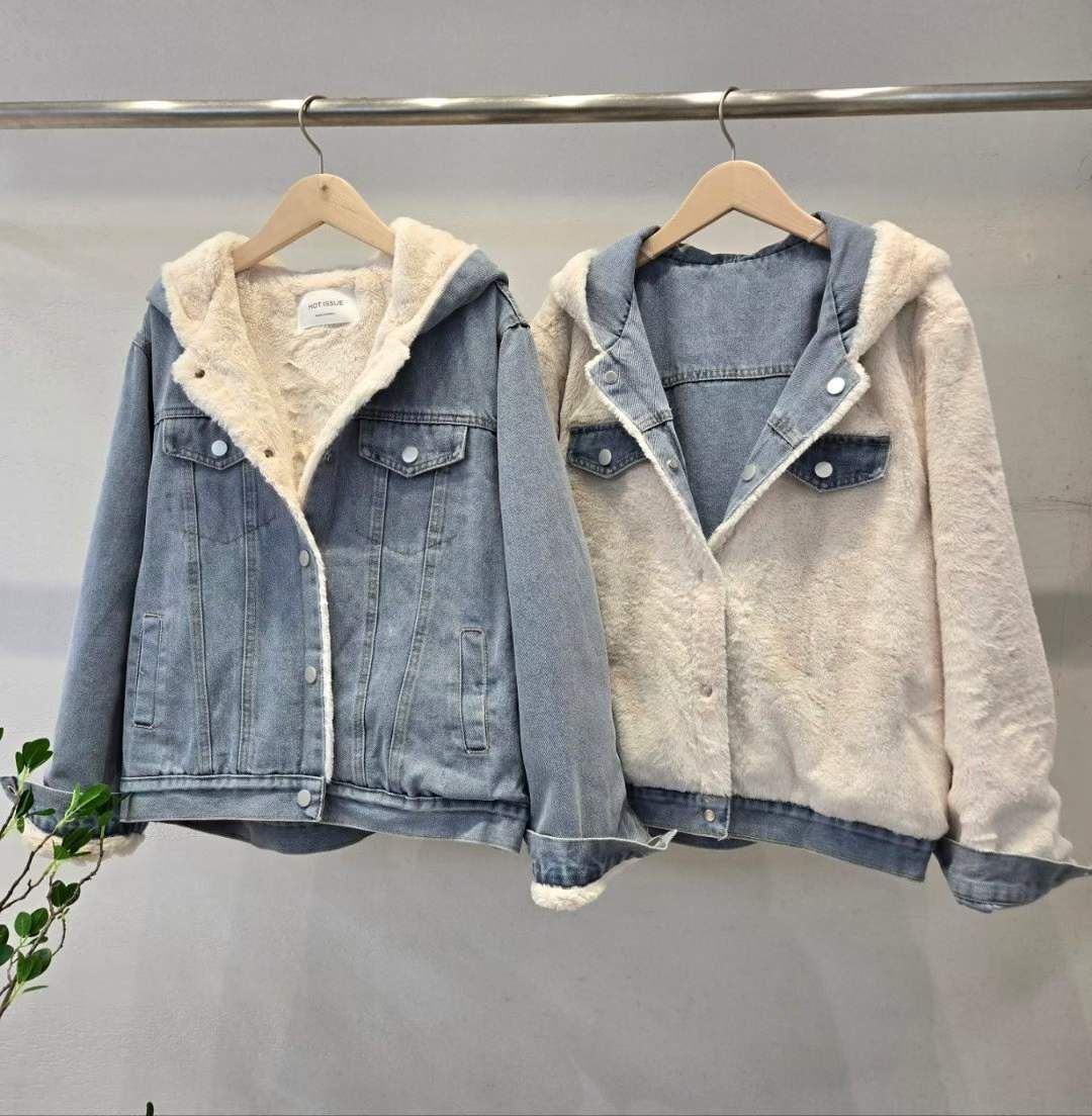 HP5102 兩面穿毛毛牛仔拼接外套