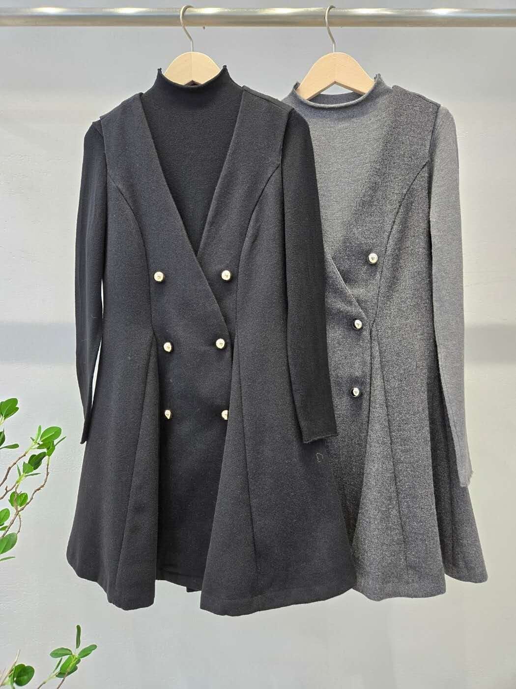 HP5103 雙排扣西裝款假兩件連身裙