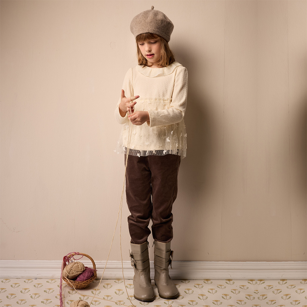 PIPPY 暖暖絨布鬆緊褲圍長褲 棕