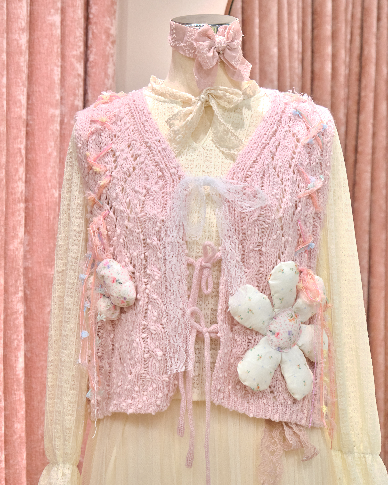12896 Hand-Stitched Floral Lapel Knitted Vest Cardigan