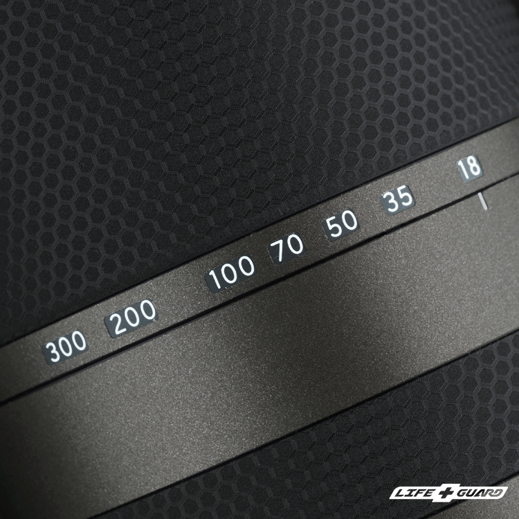 LIFE+GUARD TAMRON 18-300mm F3.5-6.3 專屬貼膜展示圖，LIFE+GUARD 霧鈦黑風格設計