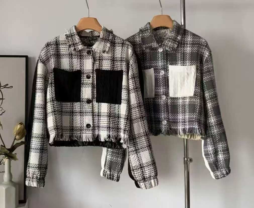 HP5106 流蘇格紋短版夾克