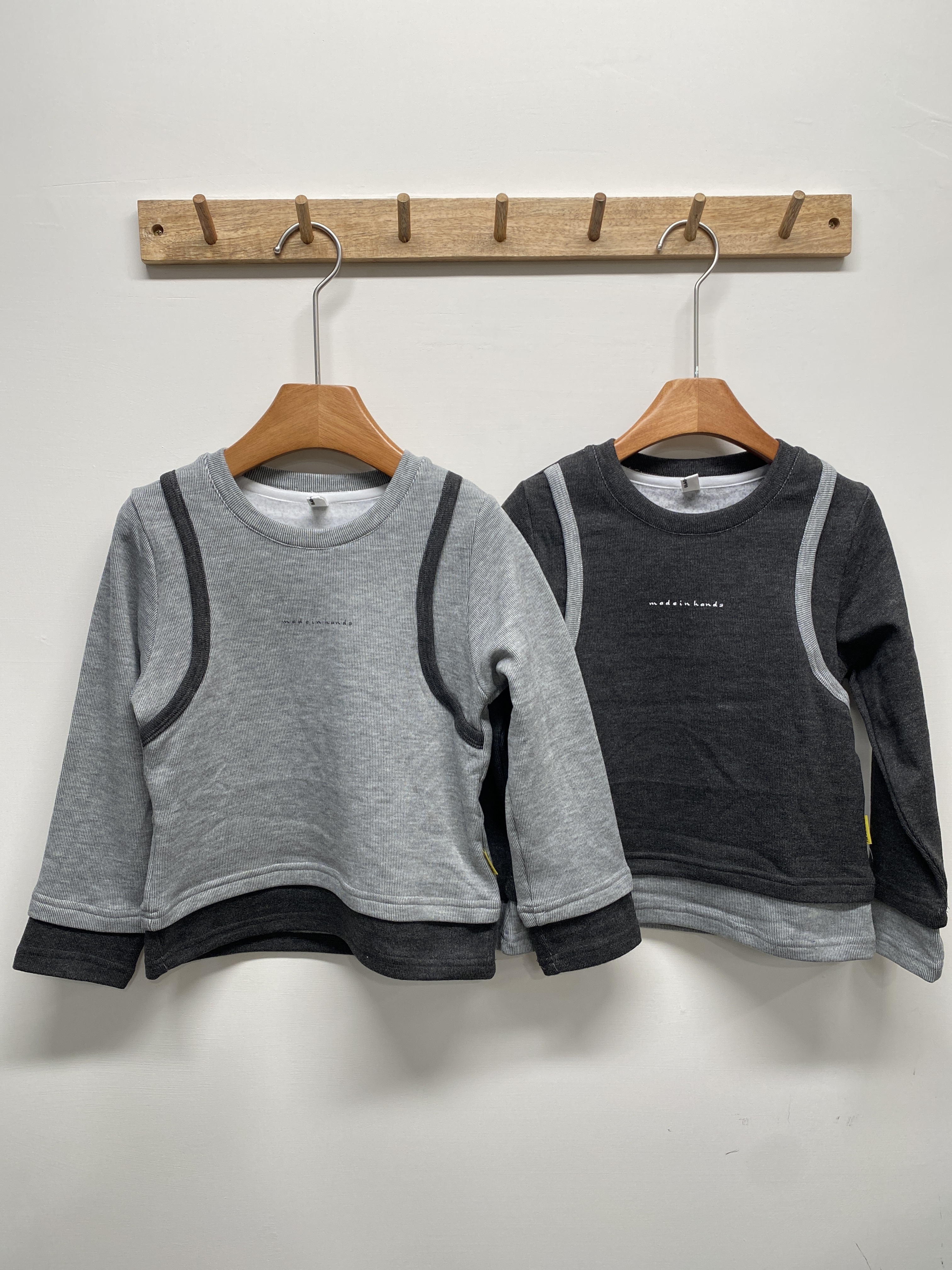 A03390假兩件拼色上衣