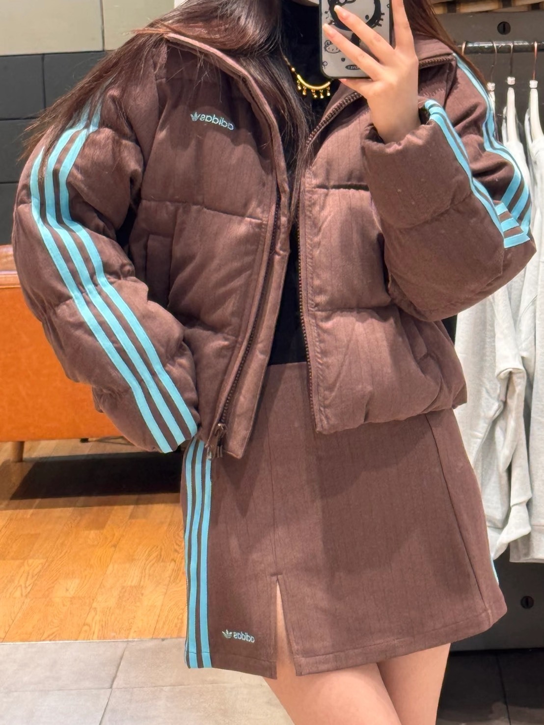 ADIDAS ESSENTIALS HERRINGBONE 立領 麵包 鴨絨 羽絨外套