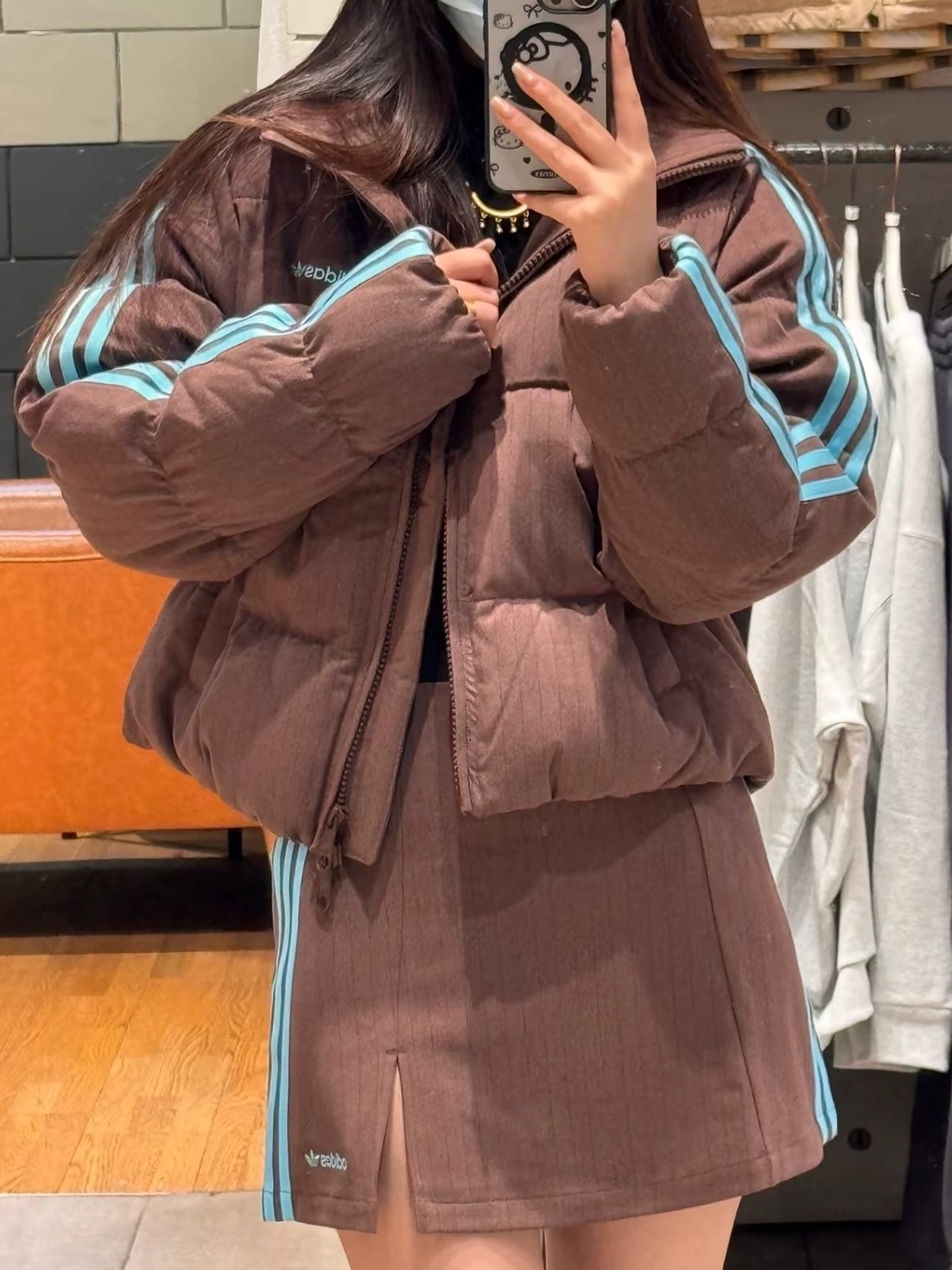 ADIDAS ESSENTIALS HERRINGBONE 立領 麵包 鴨絨 羽絨外套