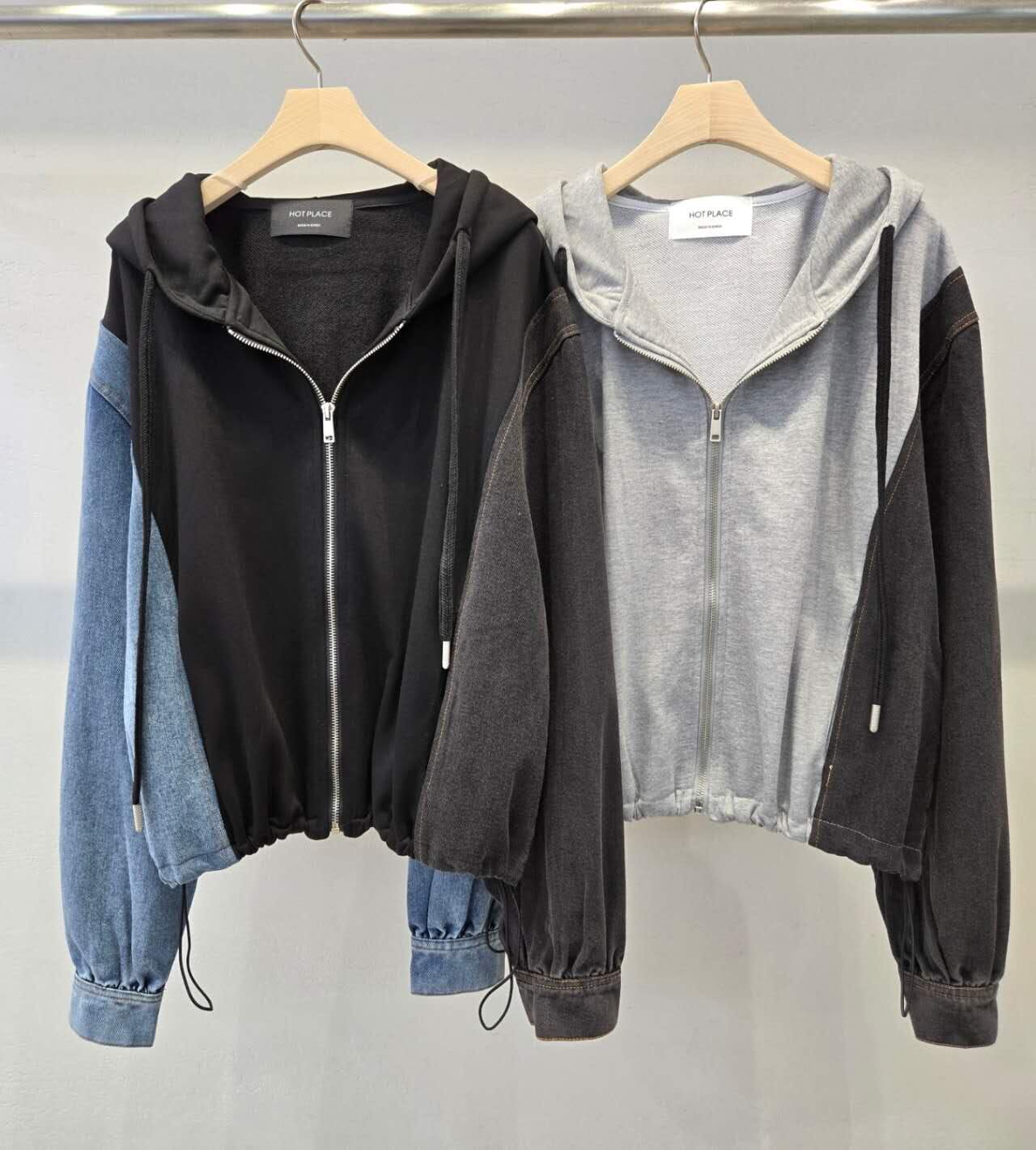 HP5108 拼接設計連帽拉鍊外套