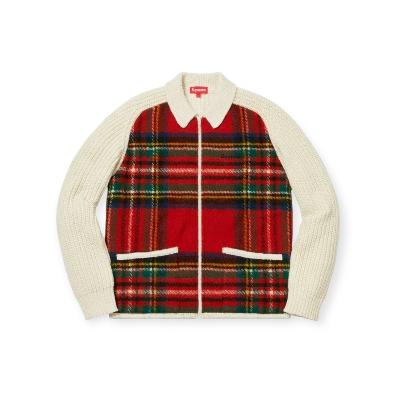 SUPREME 18FW PLAID FRONT ZIP SWEATER SIZE L