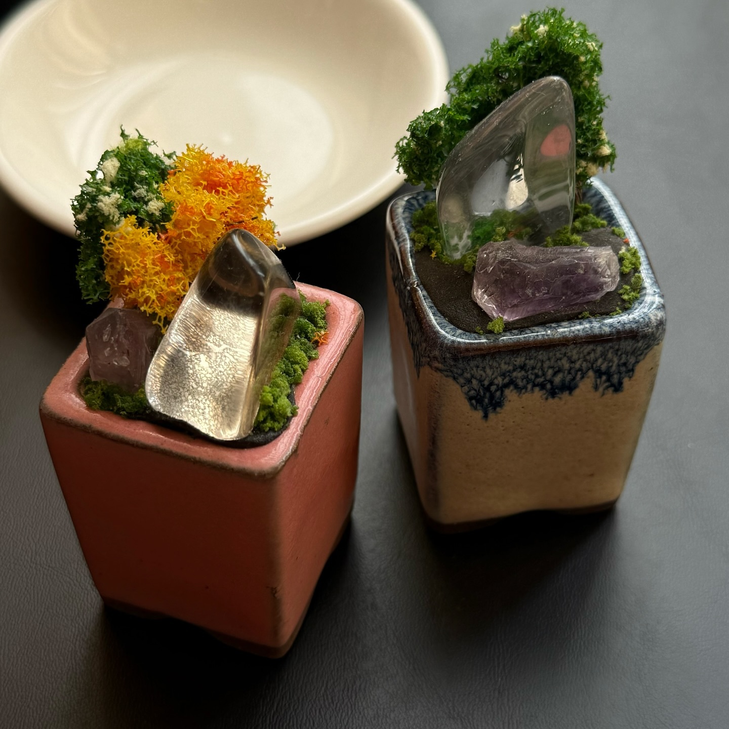 [原石] 茶晶+紫水晶 水晶盆栽