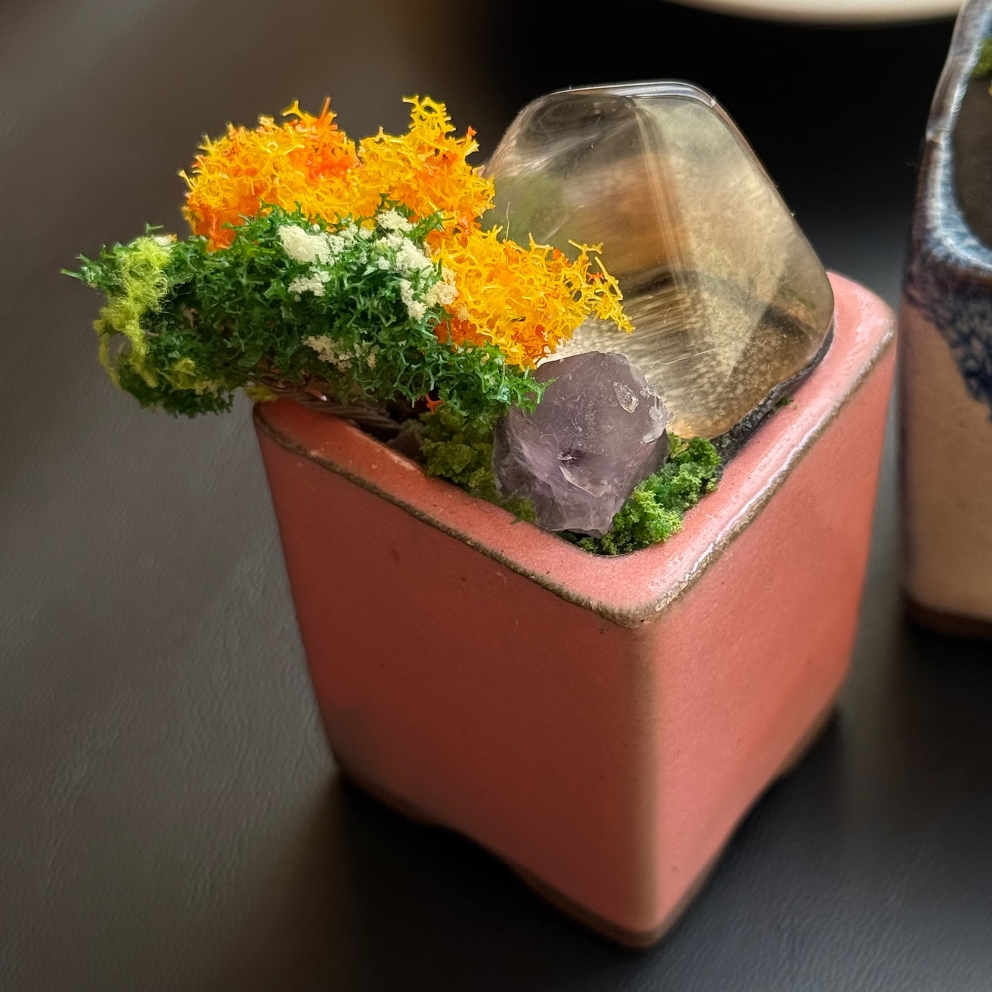 [原石] 茶晶+紫水晶 水晶盆栽