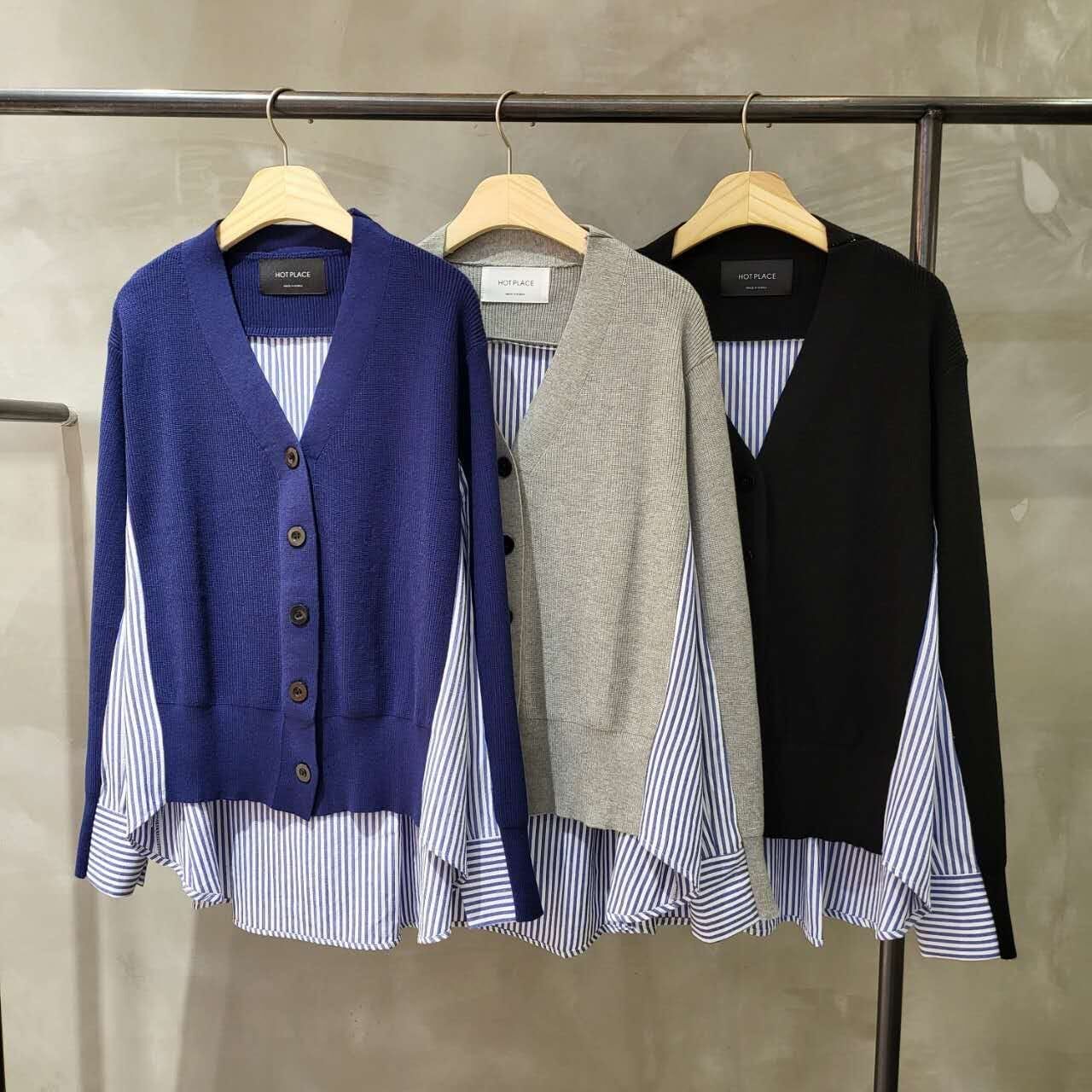 HP5109 針織拼接直紋襯衫上衣