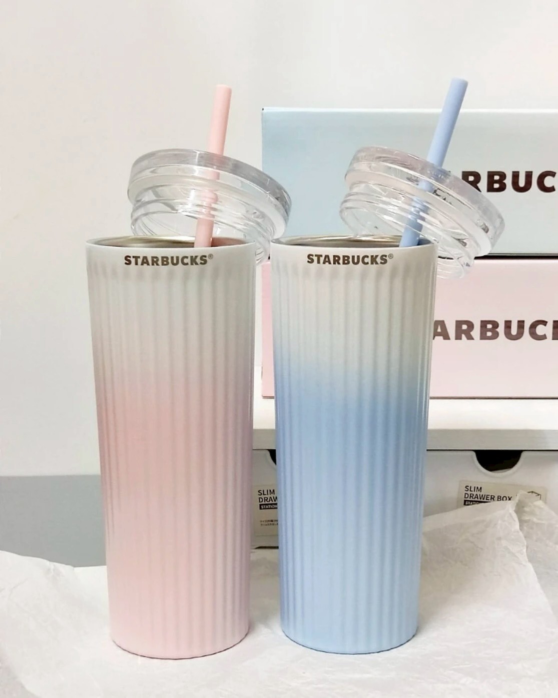 Starbucks 星巴克 海鹽藍/櫻花粉白 漸層 吸管杯 薯條杯 雙飲杯 環保杯 473ml