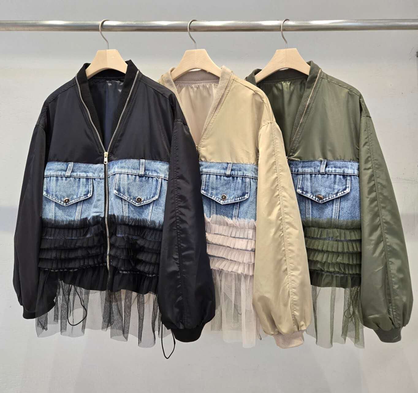 HP5110 牛仔拼接層層薄紗外套