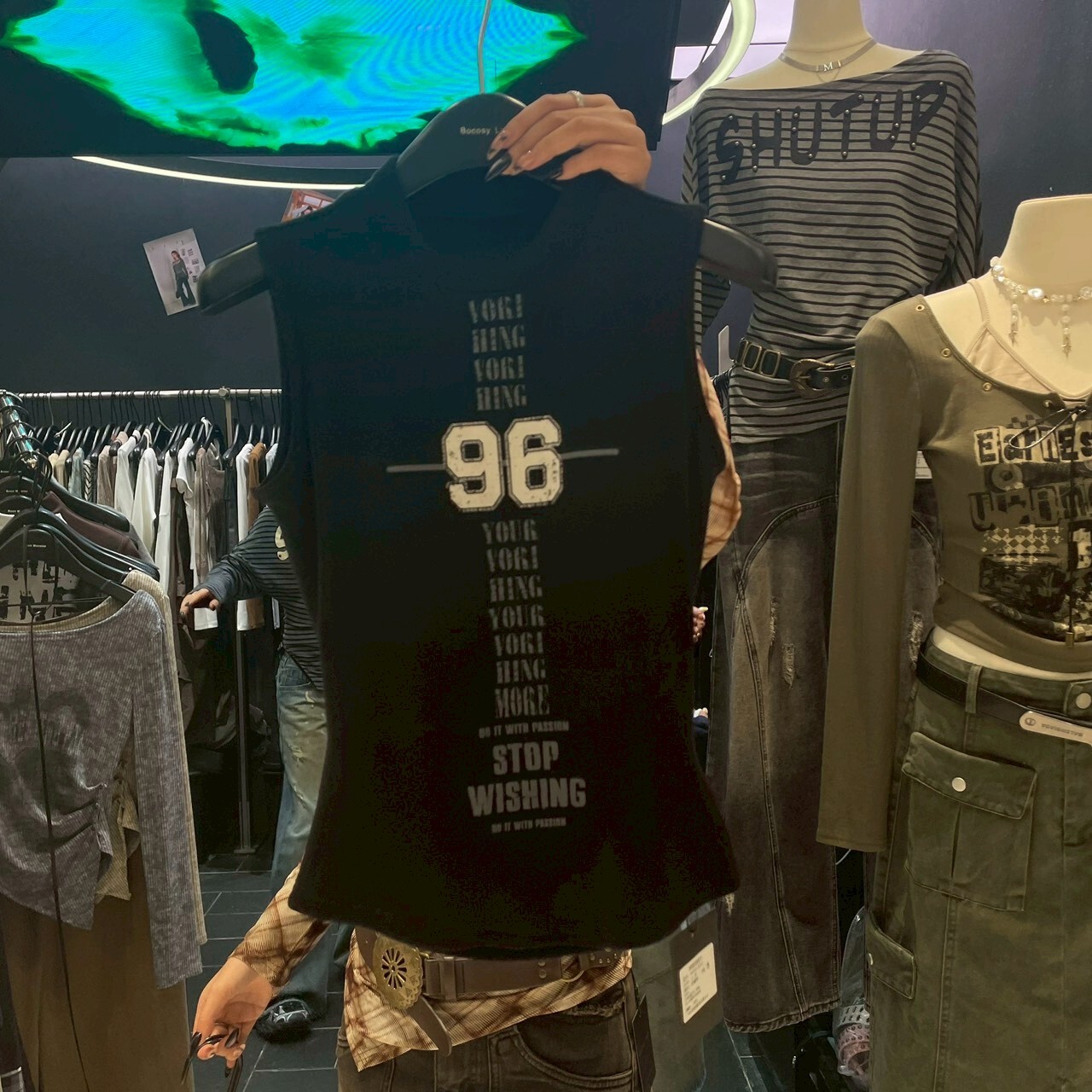 高領針織字母背心