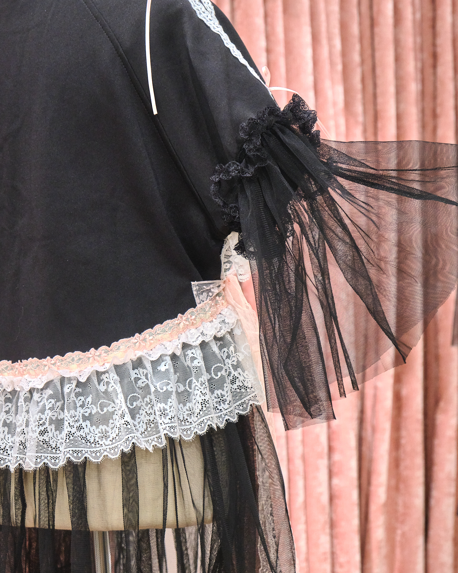 12868 Sheer Wide-Sleeve Rhinestone Long Round-Neck Hoodie With Sheer Skirt Cover