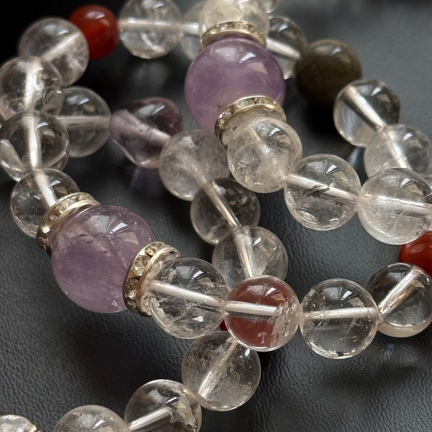 [原石] 紫水晶+白水晶+紅瑪瑙 設計款手串