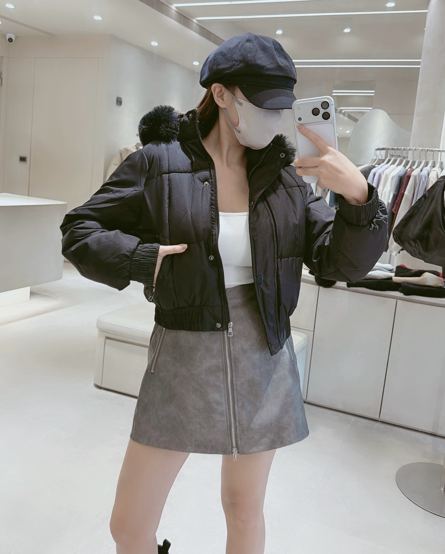 毛毛帽短版鋪棉外套