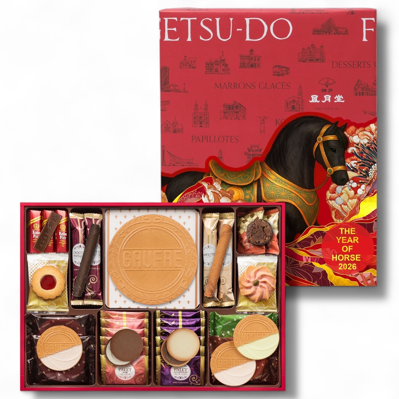 2026日式新年禮盒｜馬年限定緋紅餅乾禮盒(47入)｜神戶風月堂